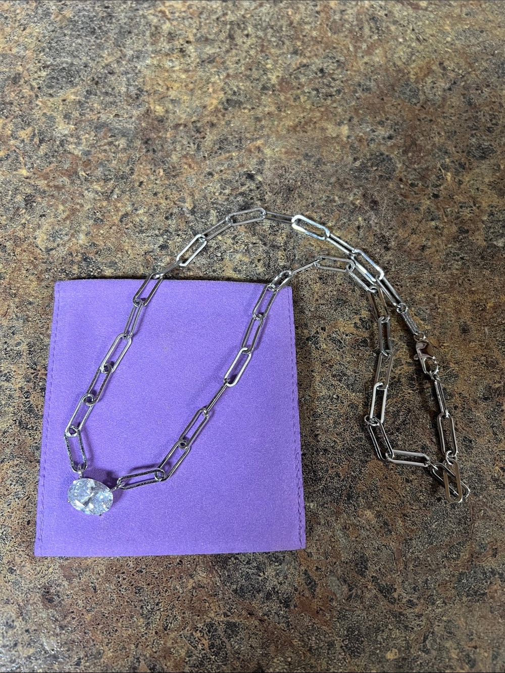 Melinda Maria Silver Paperclip Necklace with Clear Pendant